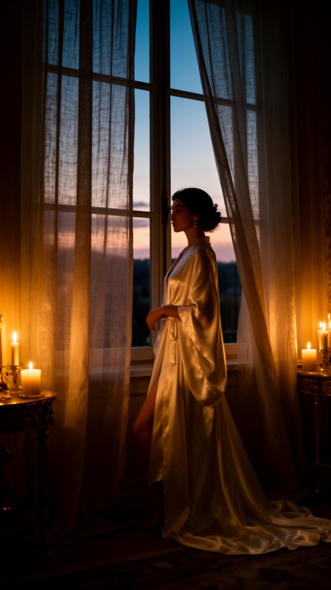 Silhouette in an architectural window at dusk